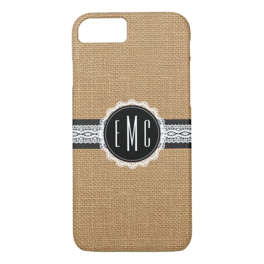 Classy Monogram 3 Initialen Burlap iPhone 7 Hoesje (Achterkant)