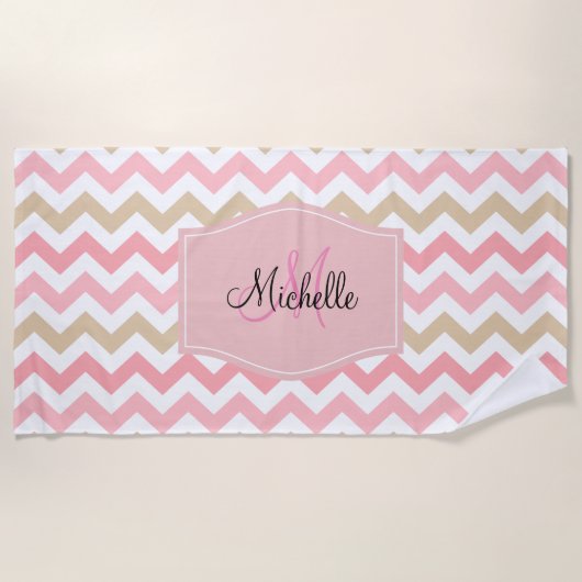 Classy Monogram Chevron Stripes Pattern Strandlaken (Voorkant)