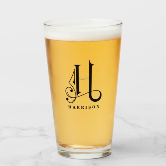 Classy Monogram Initiaal H met Achternaam glas (Voorkant gevuld)