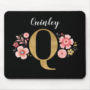 Classy Monogram Initiaal Roze Zwarte Letter Q Muismat
