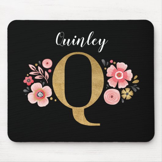 Classy Monogram Initiaal Roze Zwarte Letter Q Muismat (Voorkant)