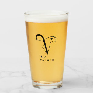 Classy Monogram Initiaal V met Achternaam Glass Glas