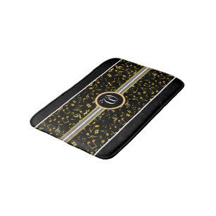 Classy Monogram met Gold-Muzieknoten op BLACK Badmat