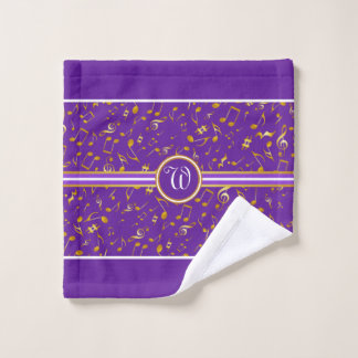 Classy Monogram met gouden Muzieknoten op PAARS Bad Handdoek