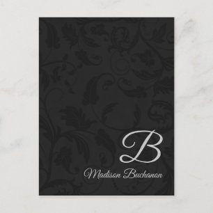 Classy Monogram met Silver en Black Damask Briefkaart