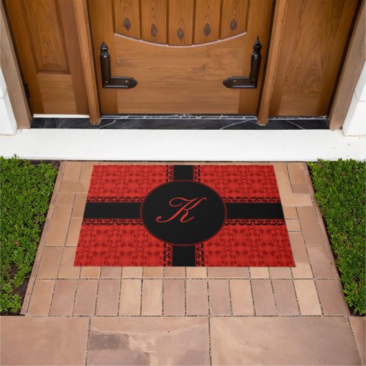 Classy Monogram Red en Black Pattern Deurmat (Buiten)