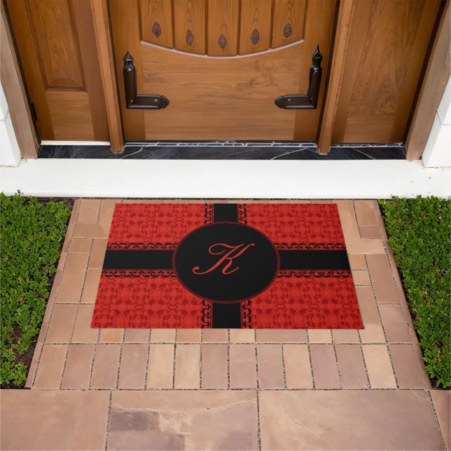 Classy Monogram Red en Black Pattern Deurmat (Buiten)