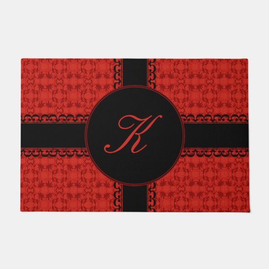 Classy Monogram Red en Black Pattern Deurmat (Voorkant)