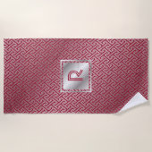 Classy Monogram Red Silver Interlocking Patroon Strandlaken (Voorkant)