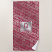 Classy Monogram Red Silver Interlocking Patroon Strandlaken (Voorkant)