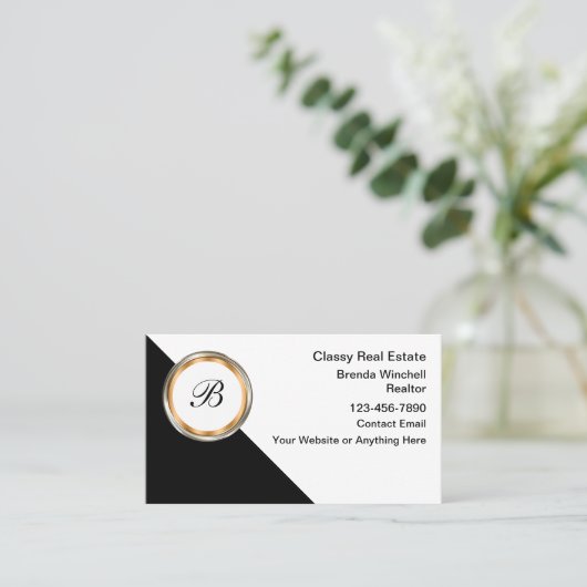 Classy Monogram Vastgoed Visitekaartjes (Staand voorkant)