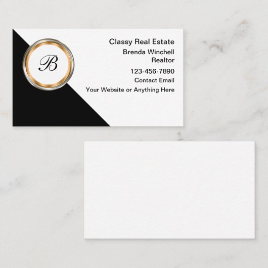 Classy Monogram Vastgoed Visitekaartjes (Voorkant / Achterkant)