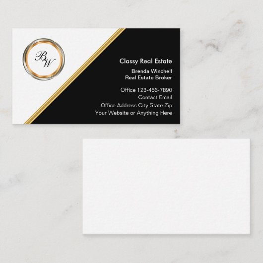 Classy Monogram Vastgoedmakelaar Visitekaartjes (Voorkant / Achterkant)