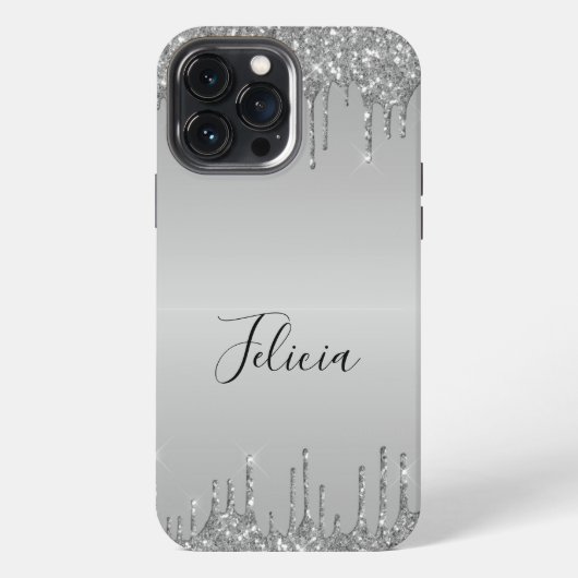 Classy Monogrammed Silver Dripped Glitter iPhone Hoesje (Achterkant)