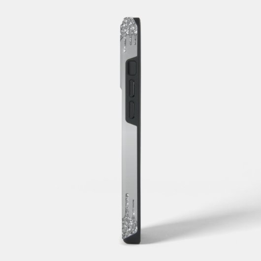 Classy Monogrammed Silver Dripped Glitter iPhone Hoesje (Linkerkant)