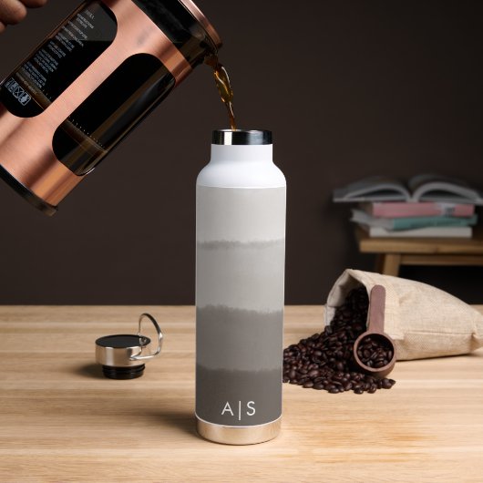Classy Monogrammed Waterverf Davy Grey Ombre Waterfles (Koffie)