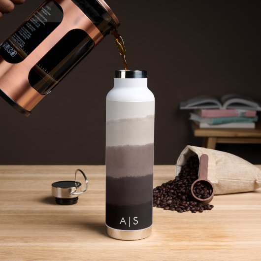 Classy Monogrammed Waterverf Walnut Brown Ombre Waterfles (Koffie)