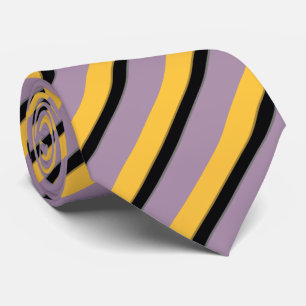Classy Mustard Yellow Lavender Paars Black Stripe Stropdas