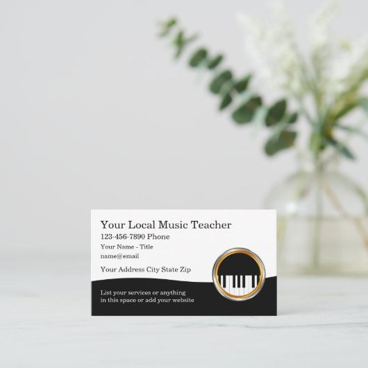 Classy Muziekleraar Piano Thema Visitekaartjes (Staand voorkant)