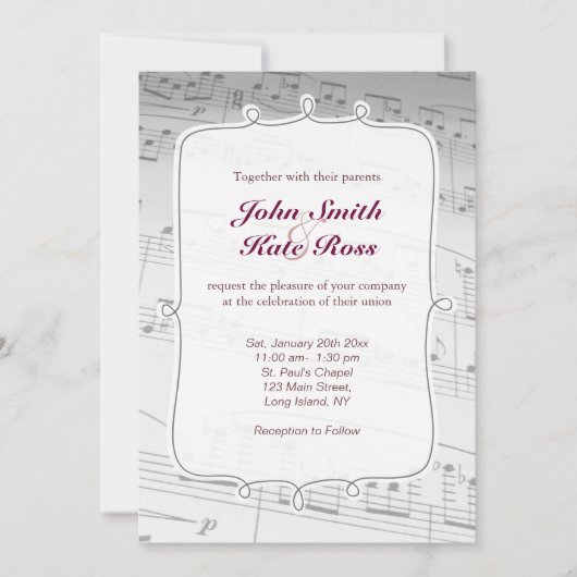 Classy Muzieknoten Wedding Invitation Kaart (Voorkant)