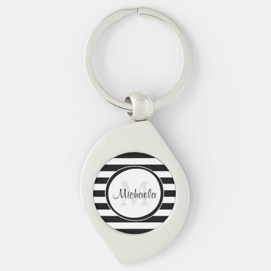 Classy Name met Chunky Black en White Stripes Sleutelhanger (Voorkant)