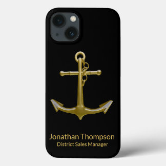 Classy Nautical Gold Anchor op zwart iPhone 13 Hoesje