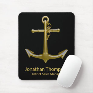 Classy Nautical Gold Anchor op zwart Muismat