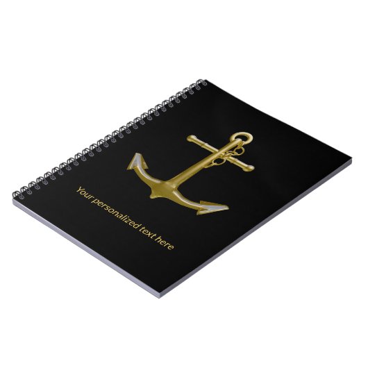 Classy Nautical Gold Anchor op zwart Notitieboek (Linkerzijde)
