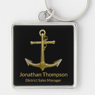 Classy Nautical Gold Anchor op zwart Sleutelhanger