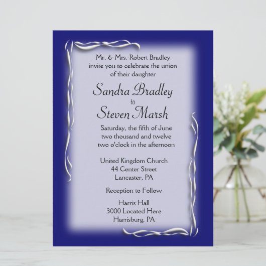 Classy Navy and White Wedding Invitation Kaart (Staand voorkant)