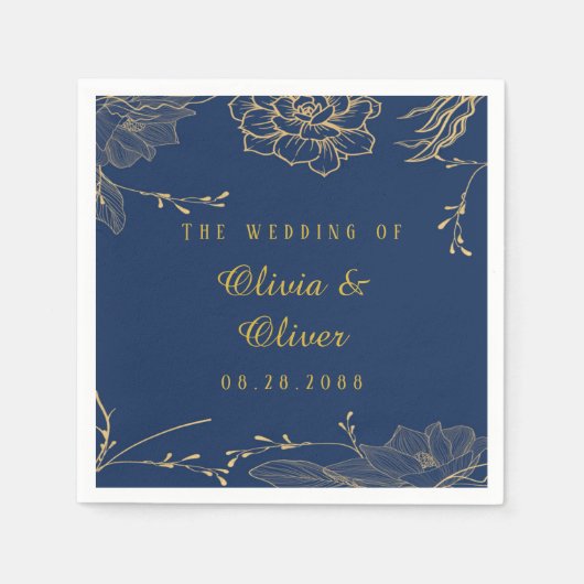 Classy Navy Blue Botanical Florals Wedding Servet (Voorkant)