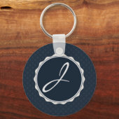 Classy Navy Blue Custom Monogram Sleutelhanger (Voorkant)