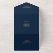 Classy Navy Blue Gold Monogram QR Code Weddenschap All In One Uitnodiging (Buitenkant)