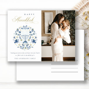 Classy Navy Blue Happy Hanukkah 1 Floral Briefkaart