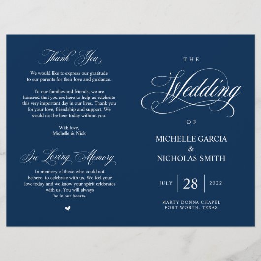 Classy Navy Blue, Programme de mariage pliable (Devant)