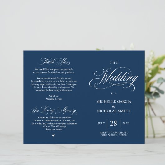 Classy Navy Blue, Programme de mariage pliable (Debout devant)