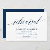 Classy Navy Blue, Wedding Rehearsal and Dinner Kaart (Voorkant / Achterkant)