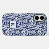 Classy Navy Damask Pattern Monogram Canvas tas Case-Mate iPhone Case (Achterkant (horizontaal))