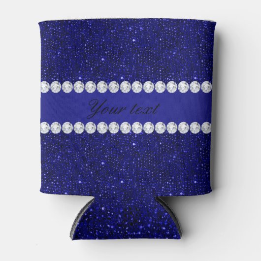 Classy Navy Sequins en diamanten gepersonaliseerd Blikjeskoeler (Voorkant)
