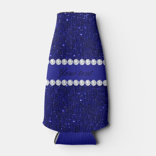 Classy Navy Sequins en diamanten gepersonaliseerd Flesjeskoeler (Voorkant)