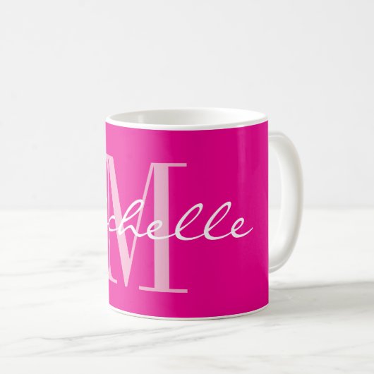 Classy neon pink name monogram coffee mug (Devant droit)