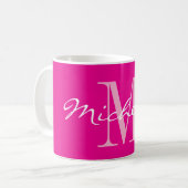 Classy neon pink name monogram coffee mug (Devant gauche)