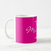Classy neon pink name monogram coffee mug (Gauche)