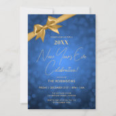 Classy New Years Eve Party Navy Gold Bokeh Bow Kaart (Voorkant)