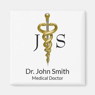 Classy Noble Asclepius Medical Elegant Gold Silver Magneet