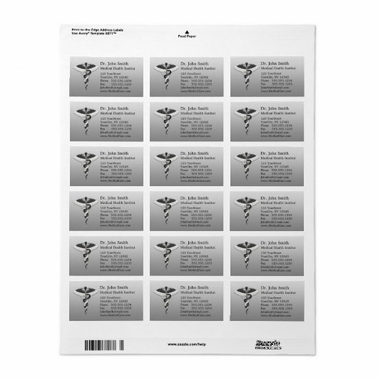Classy Noble Elegant Black White Caduceus Medical Etiket (Full Sheet)