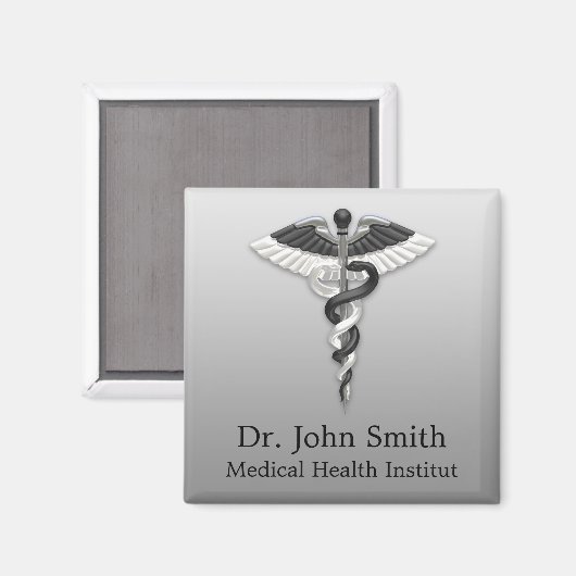 Classy Noble Medical Caduceus Elegant Black White Magneet (Voorkant / Achterkant)