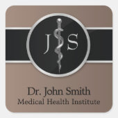 Classy Noble Rod of Asclepius Silver Medical Vierkante Sticker (Voorkant)