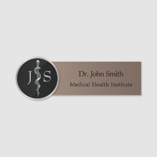 Classy Noble Silver Rod of Asclepius Medical Naamplaatje