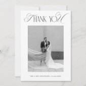 Classy Old Money Script Black White Photo Wedding Bedankkaart (Voorkant)
